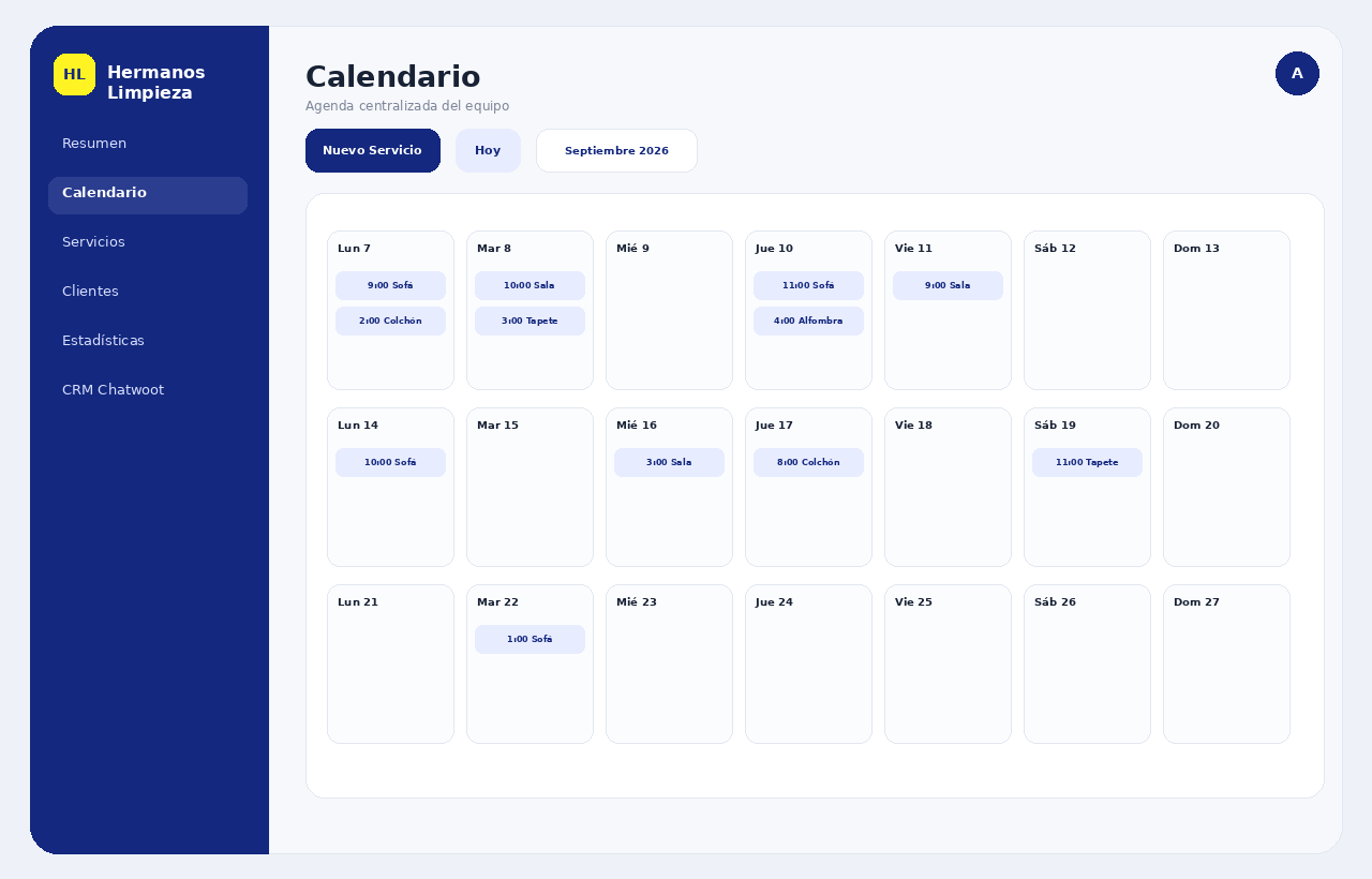 Calendario de servicios