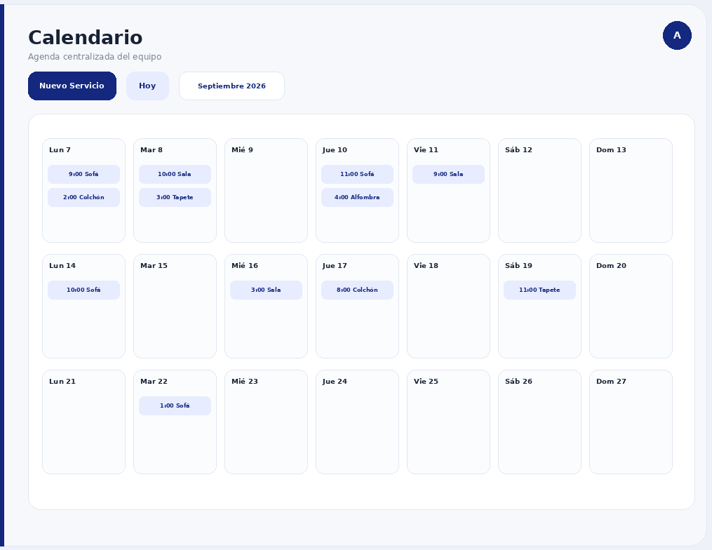 Calendario de servicios